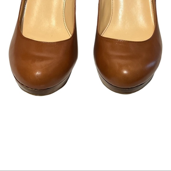 Marc Fisher Signature Sidney Heel 8 Tan Leather Almond Toe Stacked Cone Platform - Picture 9 of 9